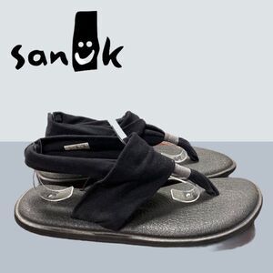 Sanuk Women's Black Fabric Thong Sandals 9